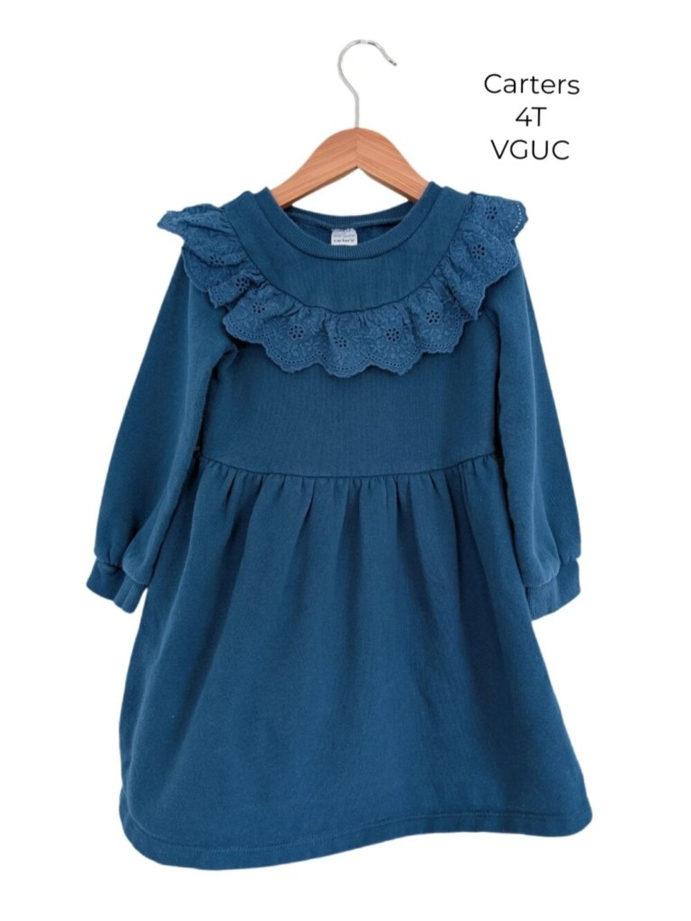 Carters Turquoise Long-Sleeve Sweater Dress with Lace Shoulders 4T Girls